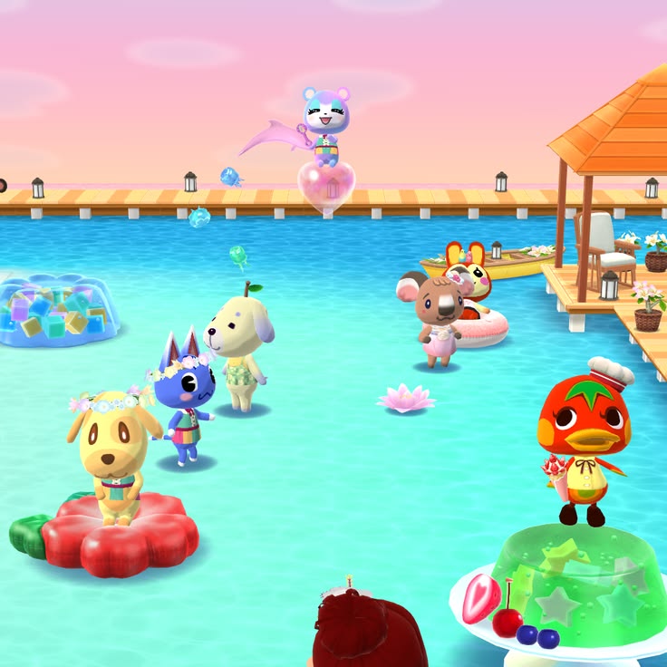 海に浮かんで遊ぶどうぶつの森の仲間たち