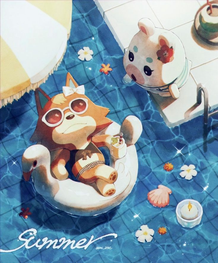 浮き輪でのんびり過ごすどうぶつたち
